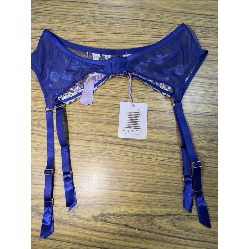 Savage X Fenty Western Wildflower Embroidered Mesh Garter Belt Purple Size 1X - Picture 8 of 9